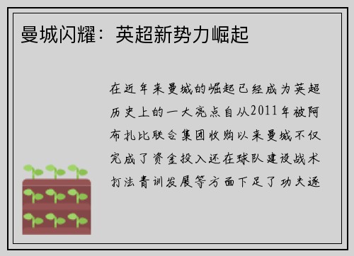 曼城闪耀：英超新势力崛起
